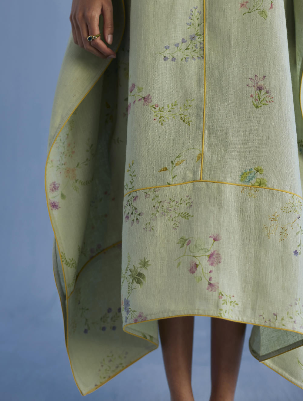 Eva Floral Linen Kaftan Dress - Mint