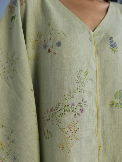 Eva Floral Linen Kaftan Dress - Mint