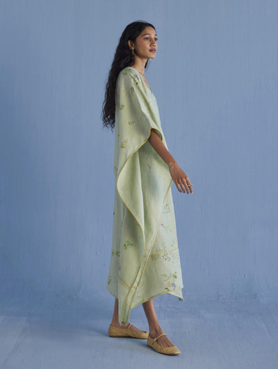 Eva Floral Linen Kaftan Dress - Mint