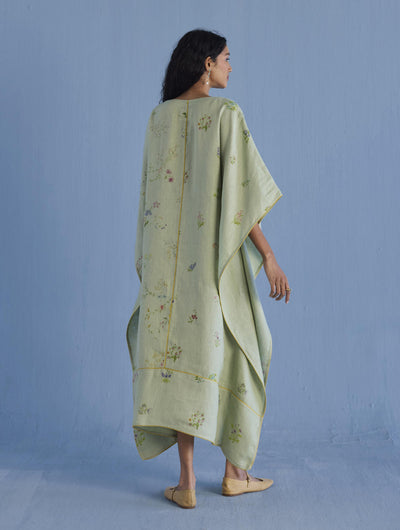 Eva Floral Linen Kaftan Dress - Mint