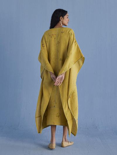 Eva Floral Linen Kaftan Dress - Ochre