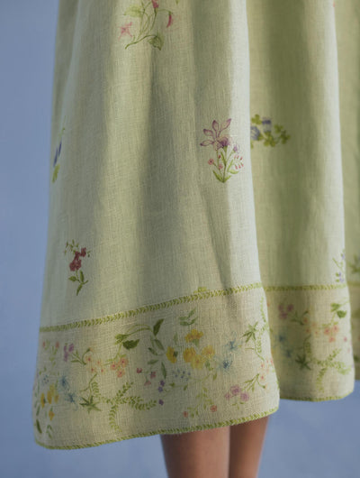 Mema Shawl Collar Printed Linen Dress - Mint