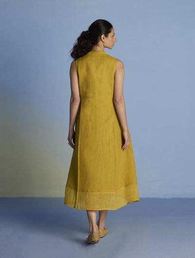 Ita Pleated Linen Dress - Ochre