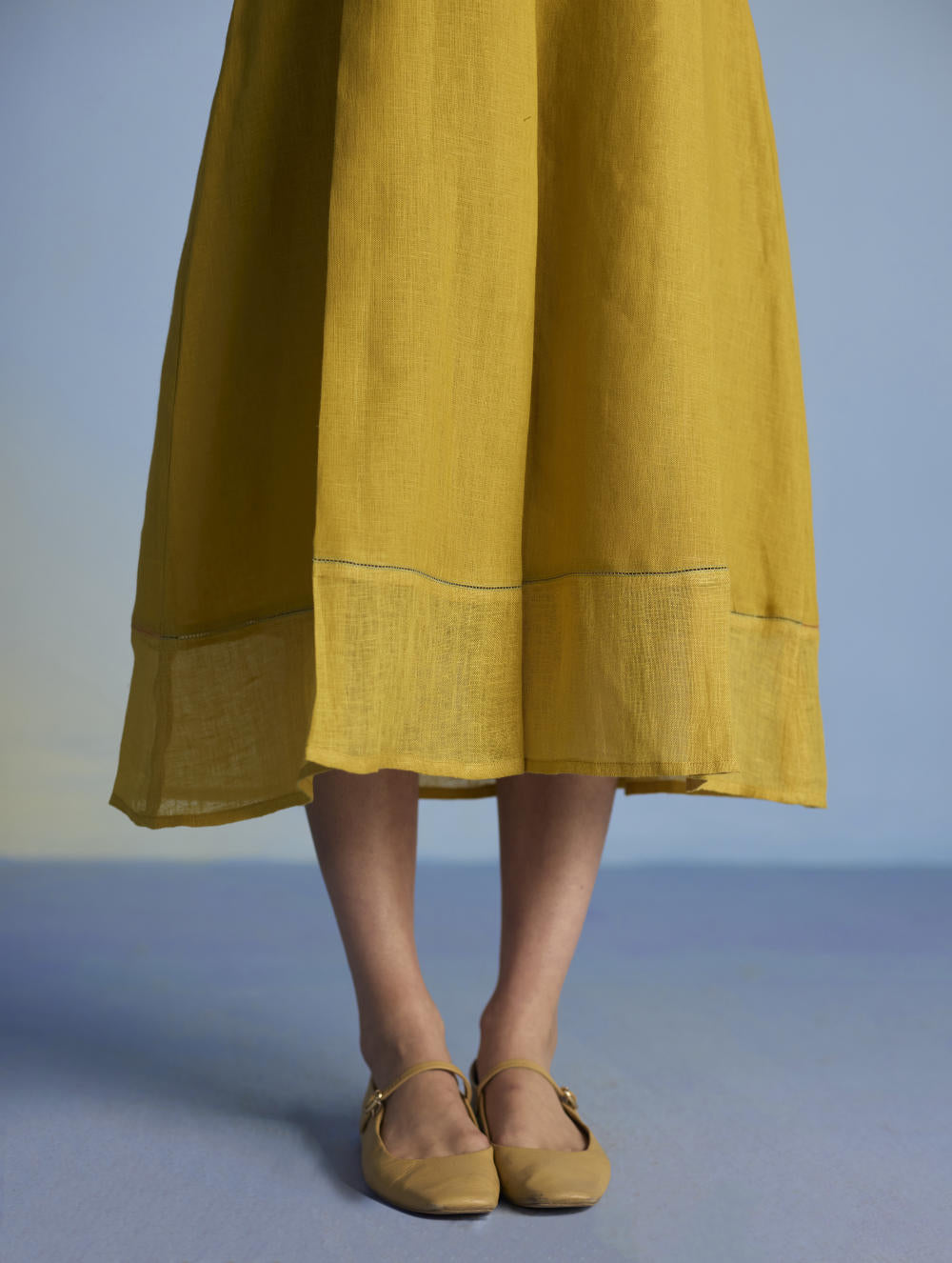 Ita Pleated Linen Dress - Ochre