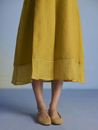 Ita Pleated Linen Dress - Ochre