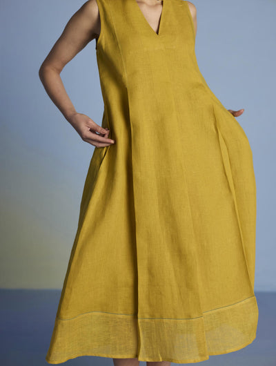 Ita Pleated Linen Dress - Ochre