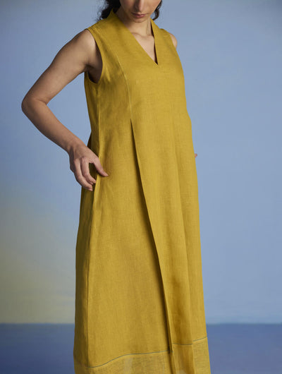 Ita Pleated Linen Dress - Ochre