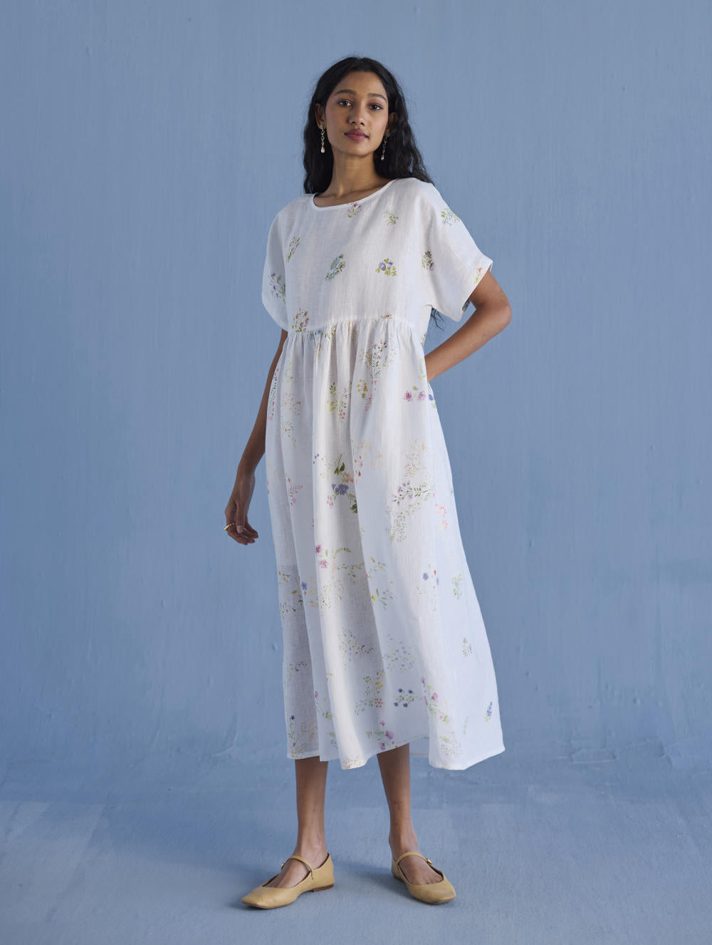 Rasa Floral Printed Sheer Linen Dress - White