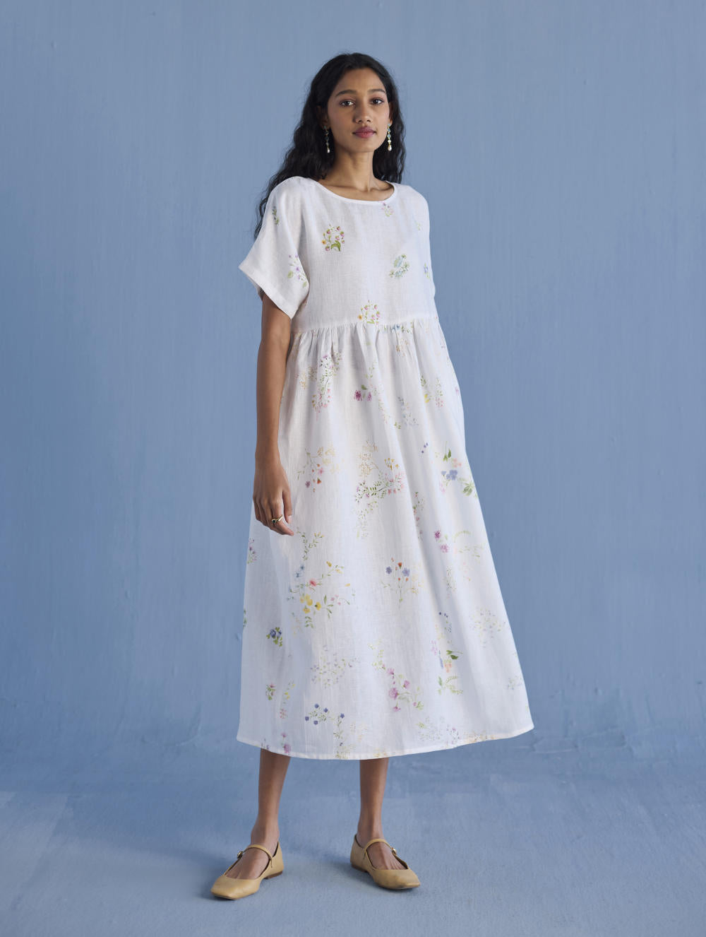 Rasa Floral Printed Sheer Linen Dress - White