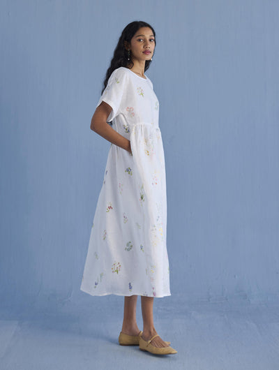 Rasa Floral Printed Sheer Linen Dress - White