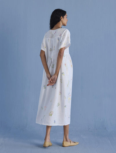 Rasa Floral Printed Sheer Linen Dress - White