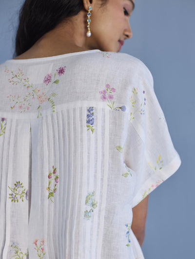 Rasa Floral Printed Sheer Linen Dress - White