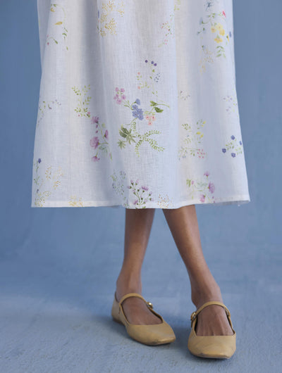 Rasa Floral Printed Sheer Linen Dress - White