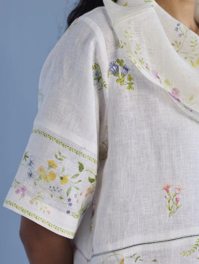 Imara Cowl Neck Linen Dress - White