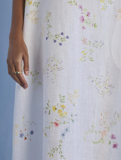 Imara Cowl Neck Linen Dress - White