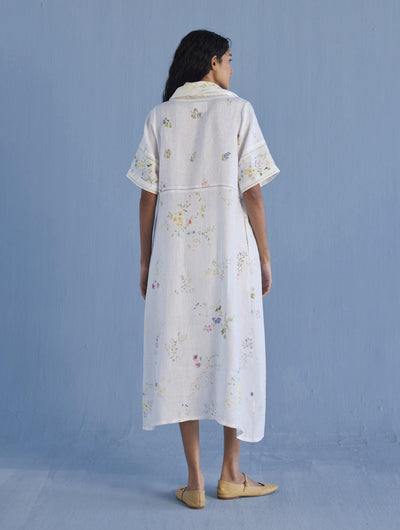 Imara Cowl Neck Linen Dress - White
