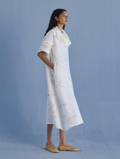 Imara Cowl Neck Linen Dress - White