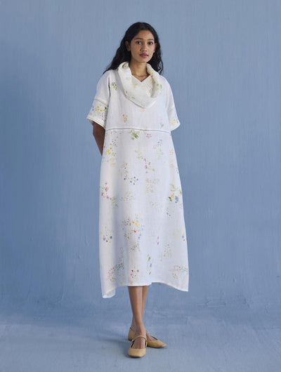 Imara Cowl Neck Linen Dress - White