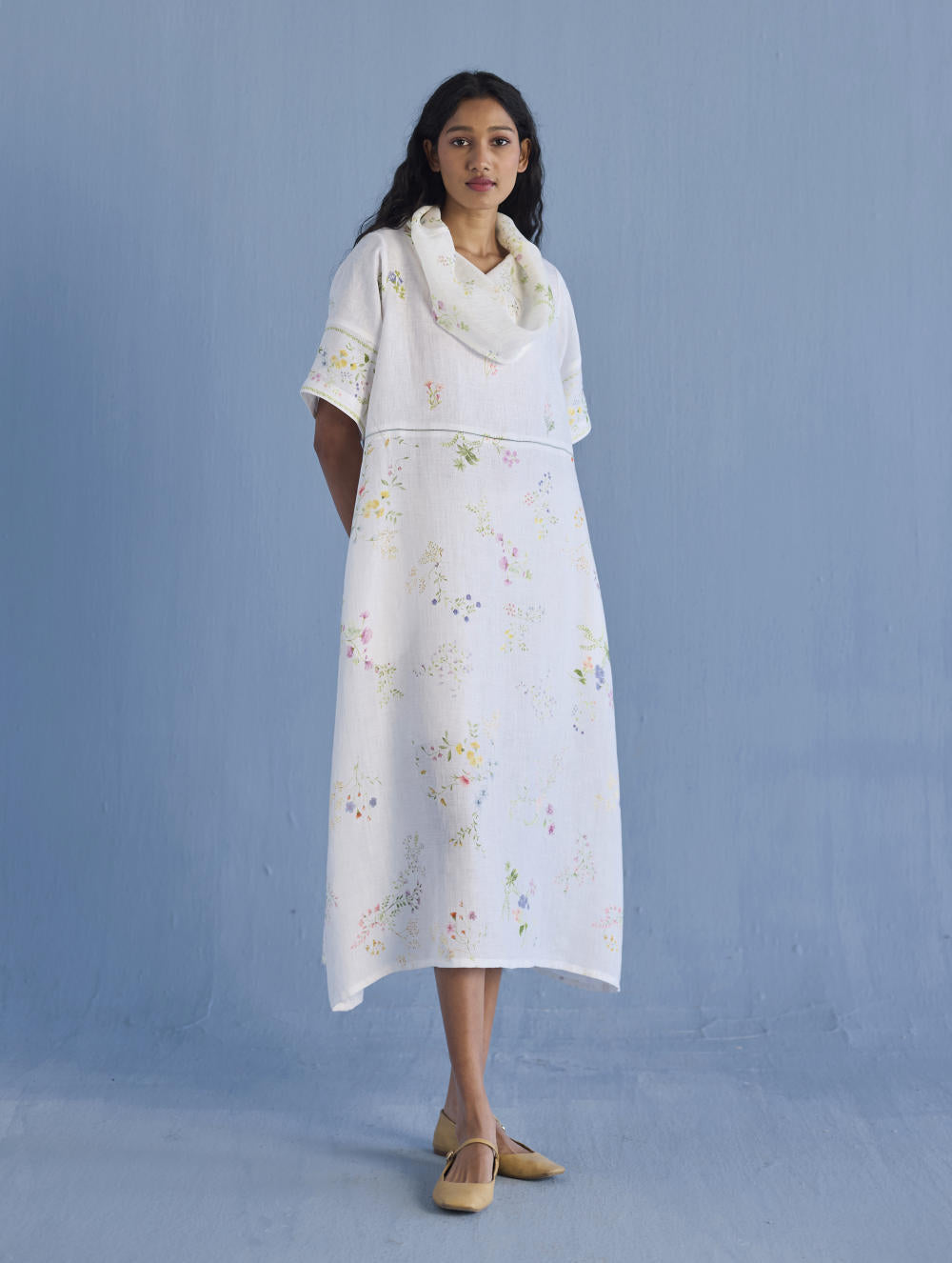 Imara Cowl Neck Linen Dress - White