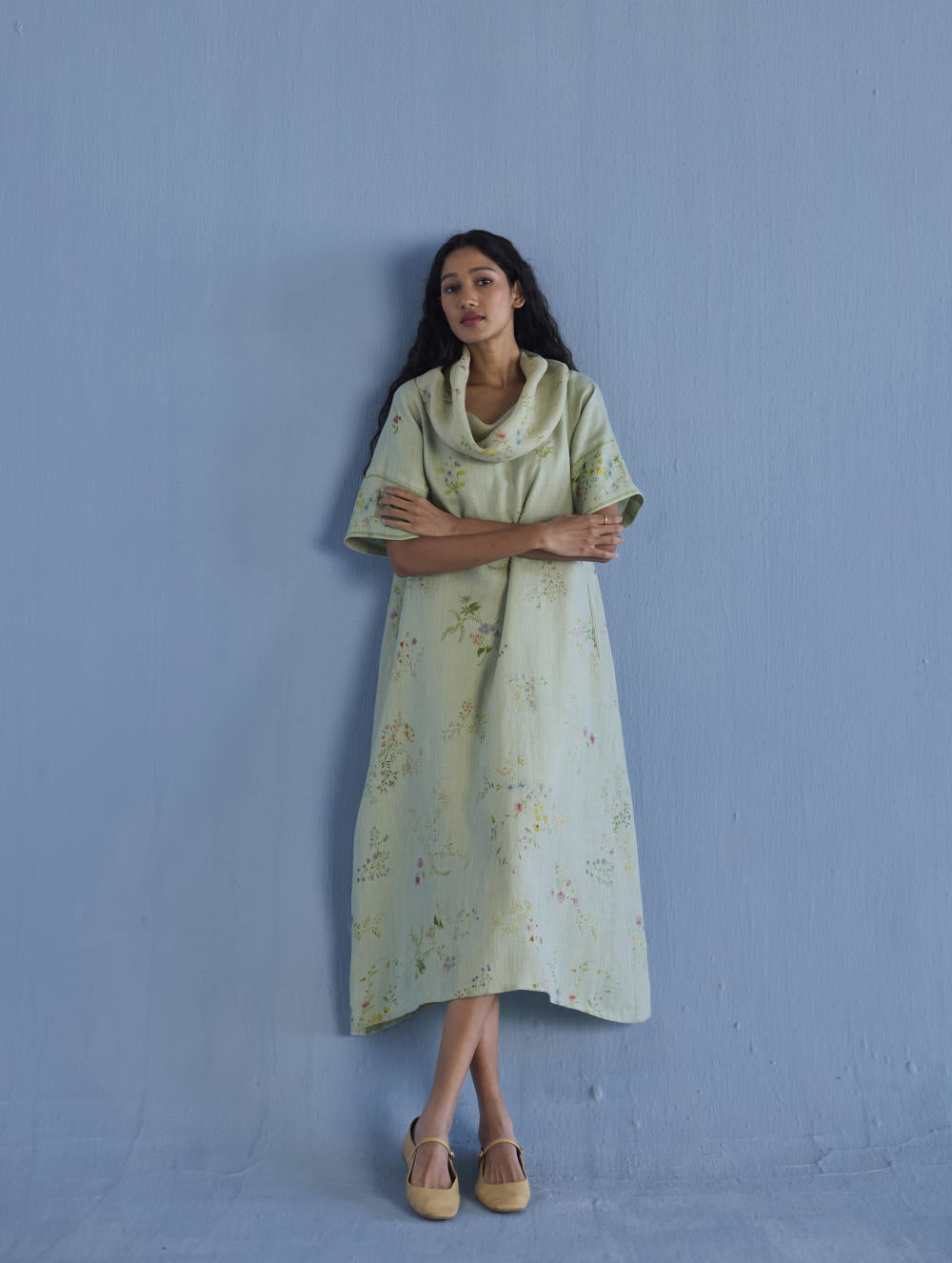 Imara Cowl Neck Linen Dress - Mint