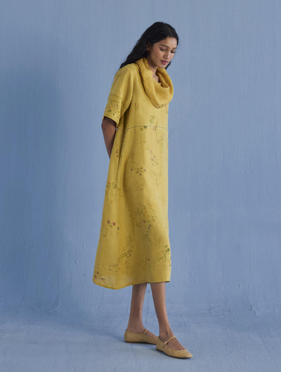 Imara Cowl Neck Linen Dress - Ochre