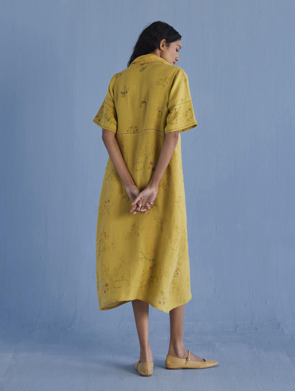 Imara Cowl Neck Linen Dress - Ochre
