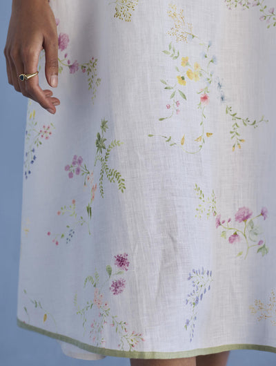 Nami Floral Printed Linen Dress - White