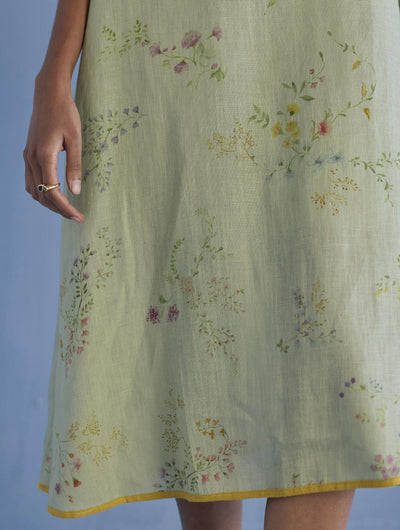 Nami Floral Printed Linen Dress - Mint