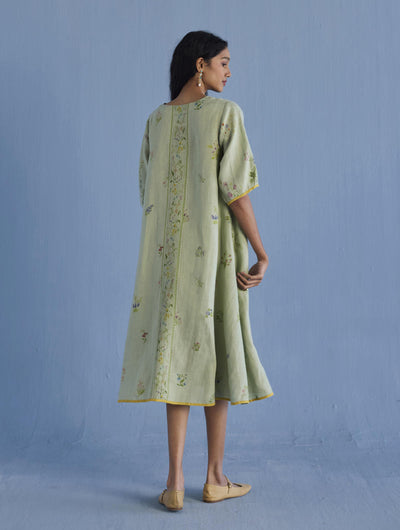 Nami Floral Printed Linen Dress - Mint