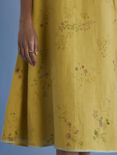 Nami Floral Printed Linen Dress - Ochre