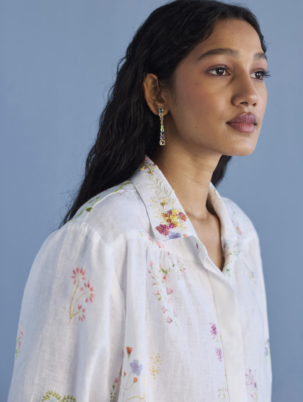Sia Hand-Embroidered Floral Dress - White