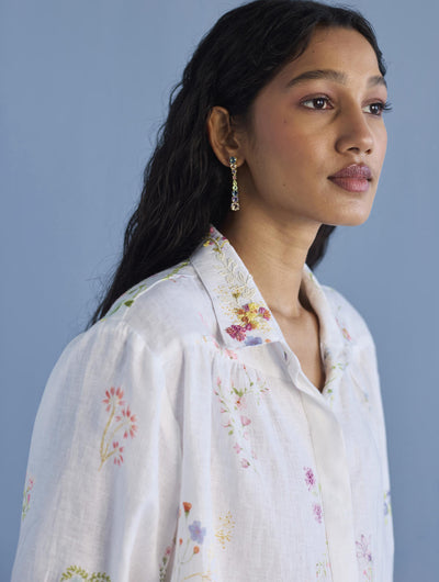 Sia Hand-Embroidered Floral Dress - White