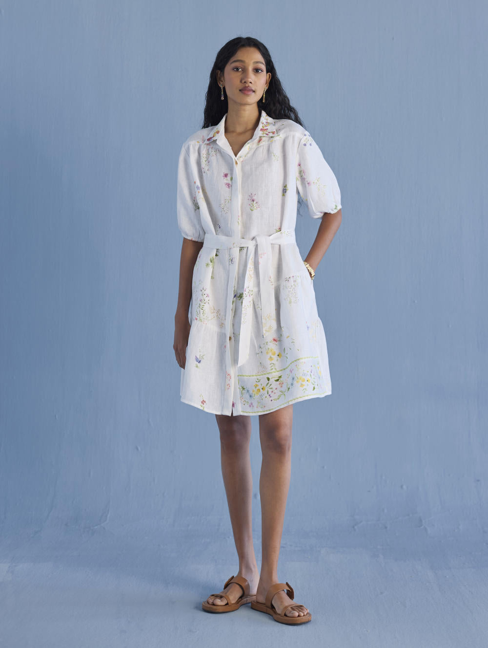 Sia Hand-Embroidered Floral Dress - White
