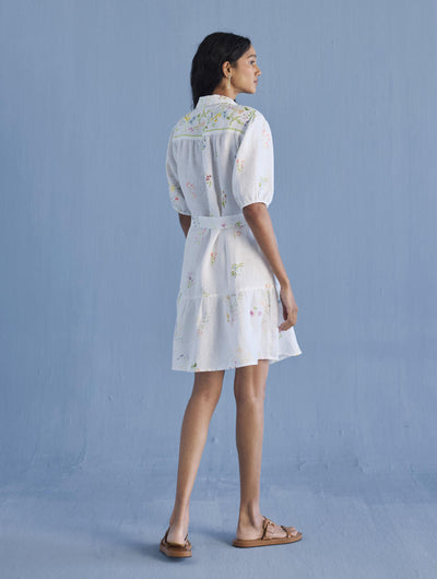 Sia Hand-Embroidered Floral Dress - White