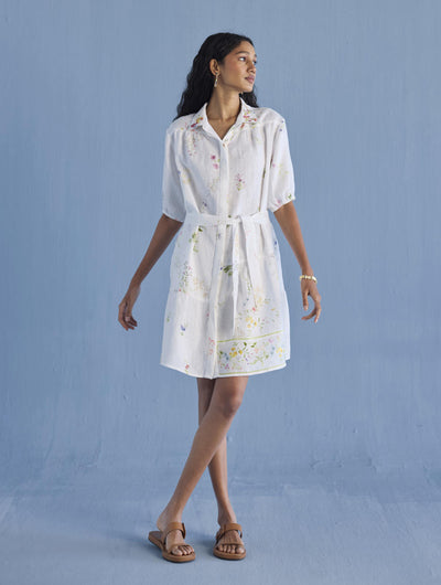 Sia Hand-Embroidered Floral Dress - White