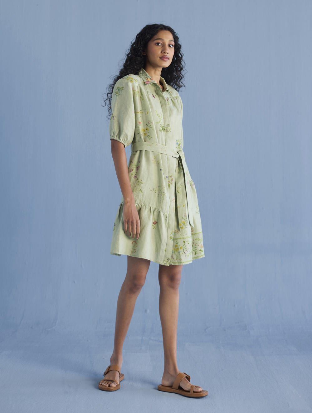 Sia Hand-Embroidered Floral Dress - Mint