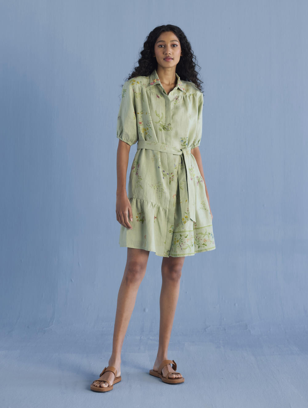 Sia Hand-Embroidered Floral Dress - Mint