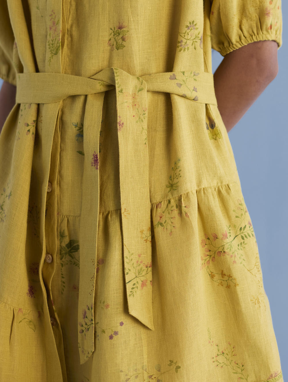 Sia Hand-Embroidered Floral Dress - Ochre