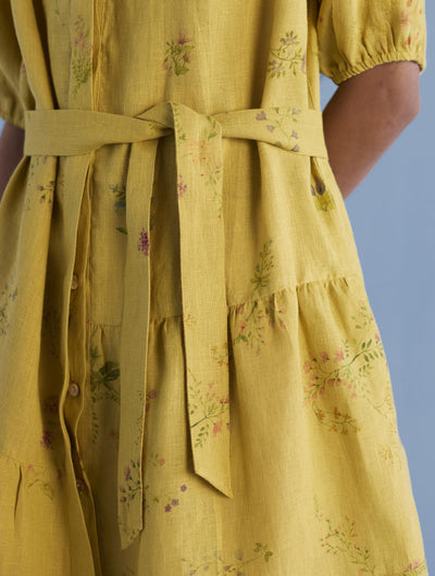Sia Hand-Embroidered Floral Dress - Ochre