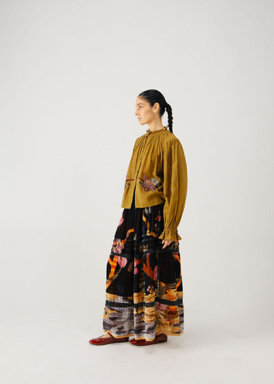 Elsa top-Olive parrot emb.