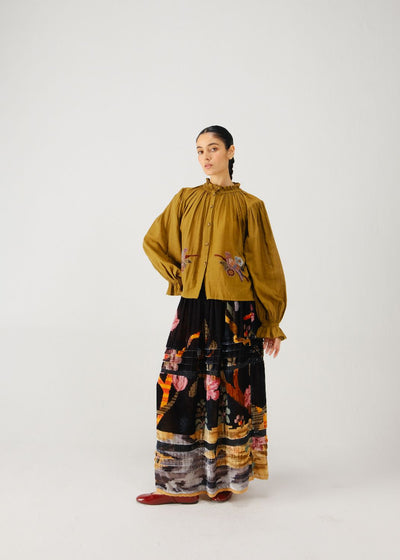 Elsa top-Olive parrot emb.