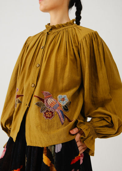 Elsa top-Olive parrot emb.