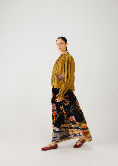 Elsa top-Olive parrot emb.