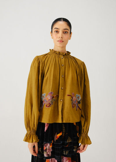 Elsa top-Olive parrot emb.