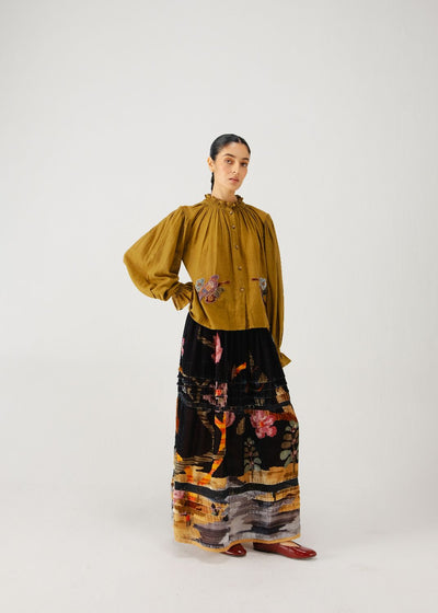 Elsa top-Olive parrot emb.