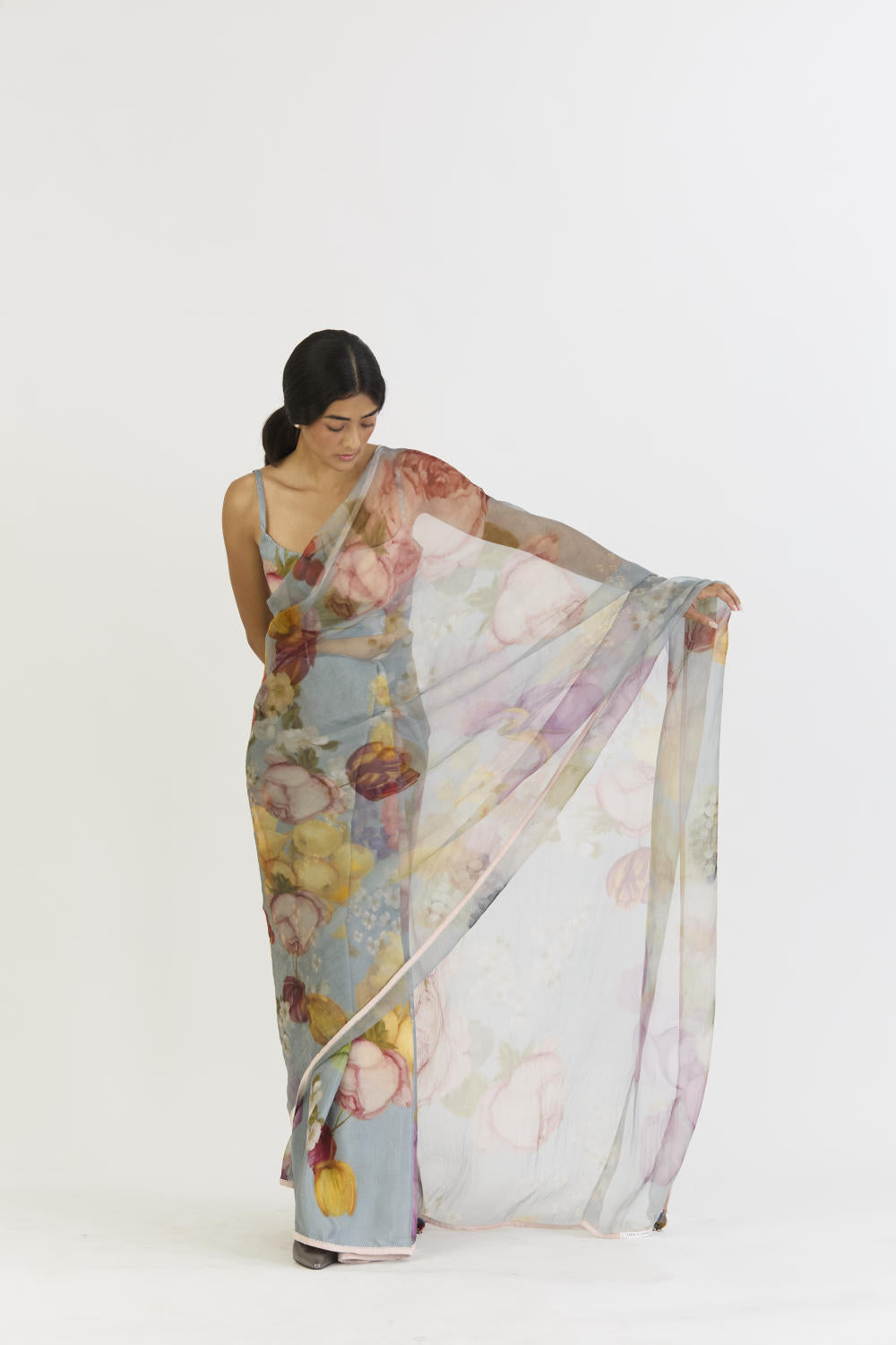 INDIGO ROSE HALF SILK HALF ORGANZA SAREE
