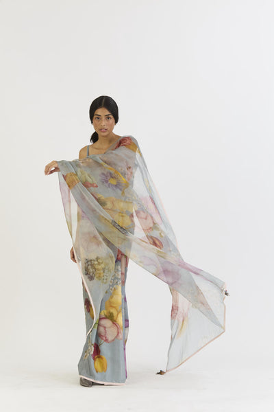INDIGO ROSE HALF SILK HALF ORGANZA SAREE