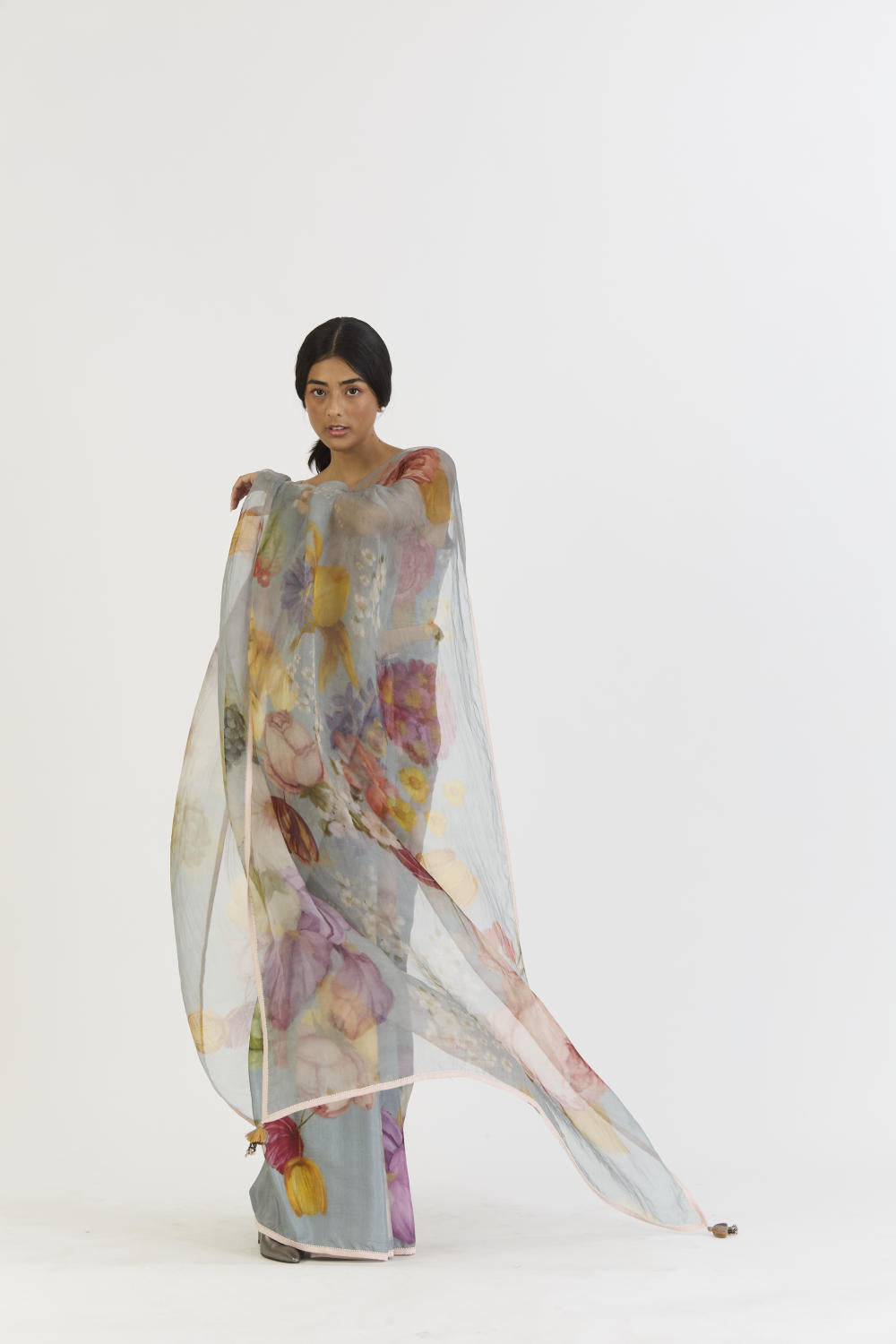INDIGO ROSE HALF SILK HALF ORGANZA SAREE
