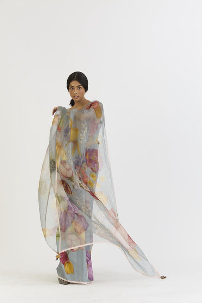 INDIGO ROSE HALF SILK HALF ORGANZA SAREE