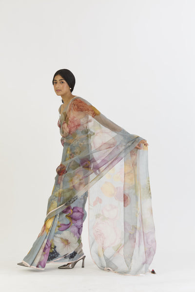 INDIGO ROSE HALF SILK HALF ORGANZA SAREE